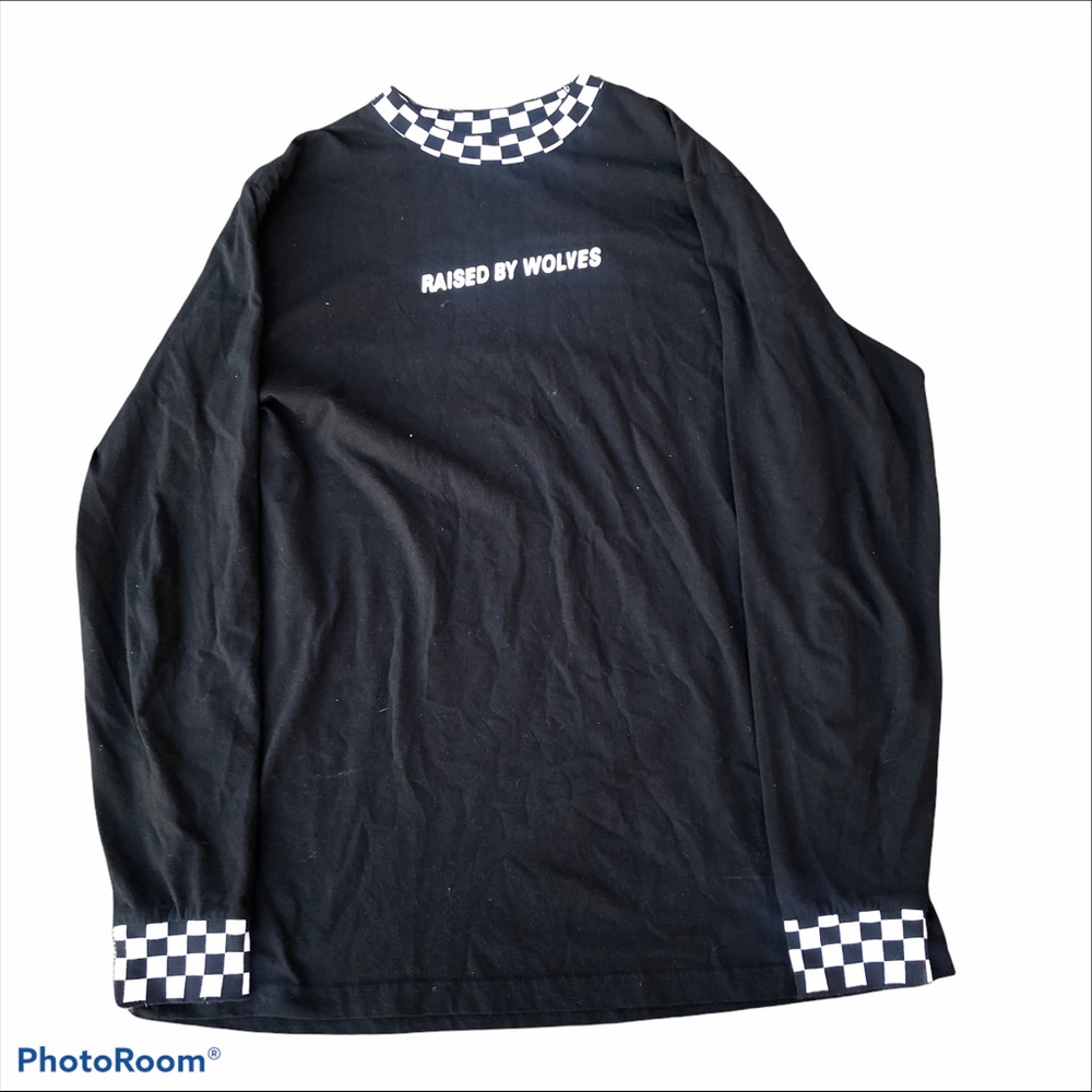 Raised by wolves long sleeve tee shirt checker